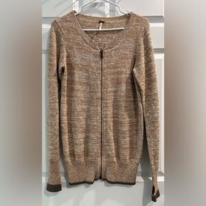 Free People Women’s Full Zip Knitted Sweater Size S Oversized Boho Thumb Holes